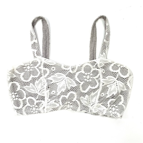 NWOT Gray Back Cutout Floral Lace Bra Crop Top - Picture 5 of 14
